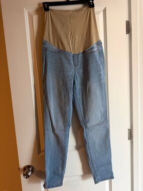 Celebrity Pink Light Blue Maternity Jeans with Tan Stretch Panel